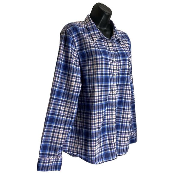 LL Bean Shirt Womens XL Button Up Blue Red White Plaid Cotton Preppy Cabincore - Picture 1 of 9